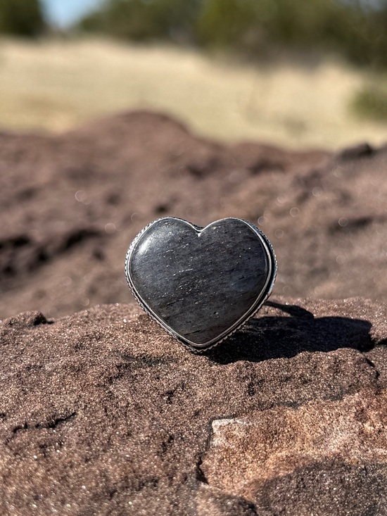 Jewelry - Heart-Shaped 925 Silver Black Tourmaline Ring Size 9.5